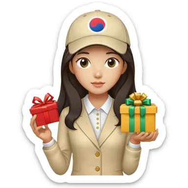 Long dark hair Korean Female Golf player with gift and nice outfit sticker