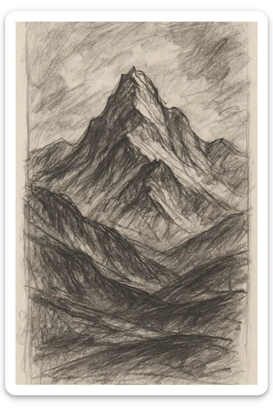 a mountain landscape in pencil sketch style sticker