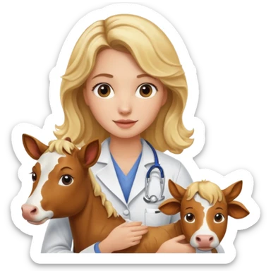 Joven mujer, de cabello bajo los hombros rubio con ondas, veterinaria de perros, vacas y caballos sticker