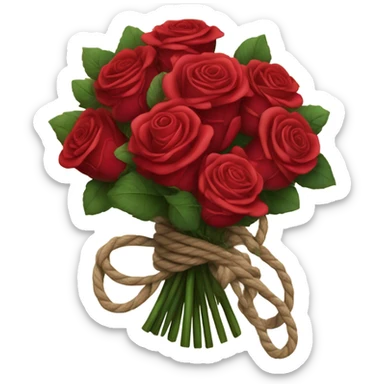 Bouquet red roses binded with rope sticker