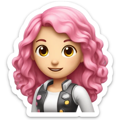 Junge Frau mit rosa-weißen langen Haaren die einen Gaming-Controller hält sticker