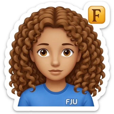 Quero uma menina moreninha com os cabelos longos e cacheados com uma blusa azul e no meio a siga FJU sticker