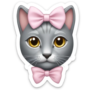 a grey cat with a light pink bow  sticker
