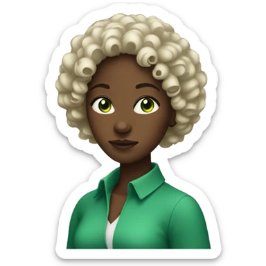 A black lady with green eyes and curly hair sticker