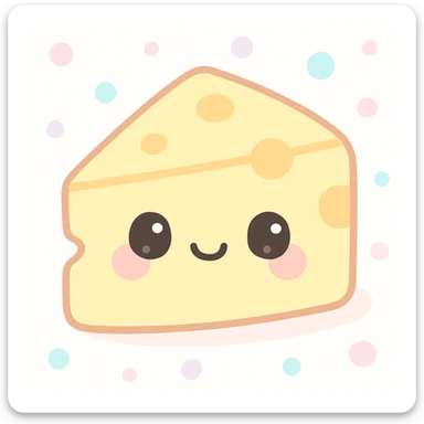 a cute kawaii cheese wedge with a smiling face, adorable, pastel colors sticker