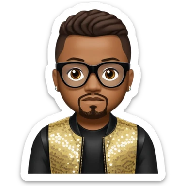 Apl.de.ap from Black Eyed Peas with dark brown hair, black sequin outfit  sticker