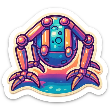 symmetrical 4 legged robot. center sphere with 4 evenly spaced legs. 1 leg extends from each side at sphere's equator walking sticker