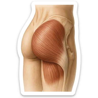 realistic and educational illustration of the gluteus maximus muscle, detailed anatomy, clear view of the main muscle of the posterior hip region, no explicit references to sensitive parts, neutral background sticker