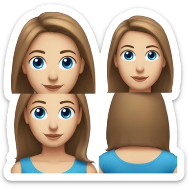 A head and shoulders shot of a 33 year old Caucasian woman, with straight brown hair,   with blue eyes wearing a t-shirt. sticker