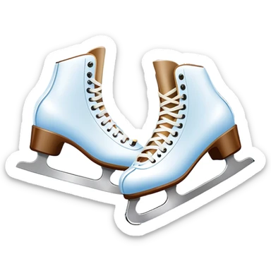 An icon showing In the background, twinkling lights, winter trees, and cheering spectators create a festive atmosphere. a pair of elegant ice skates gliding across a smooth, frozen rink with snowflakes in the air. Transparent background highlights the grace and charm of ice skating. sticker