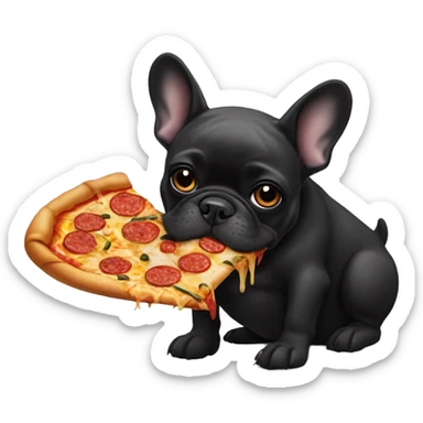 All black French bulldog eating pizza sticker