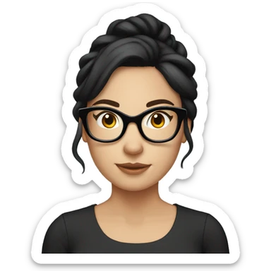 27-year-old white woman with glasses and black hair tied up sticker