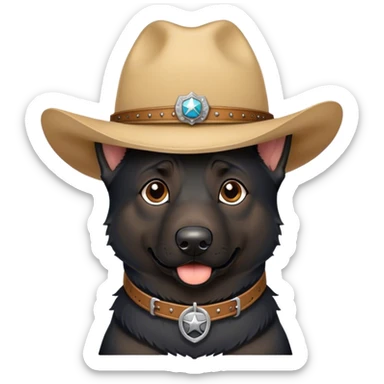 black german shepherd with tan face wearing a cowboy hat sticker