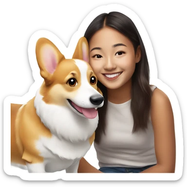 Corgi next to smiling girl sticker