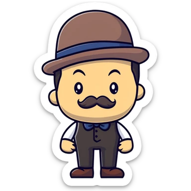 A British man with a bowler hat and mustache saying "Okay Buddy" sticker
