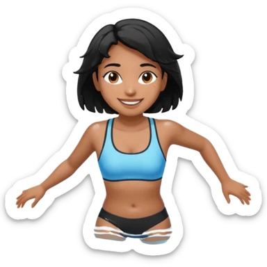 A girl swimming in Goan ocean. Girl should have black hair, clothes should be shorts and tank top or sports bra because she is Indian. Color should be brown like light dusky not dark sticker
