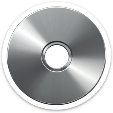 metallic disc emoji, brushed chrome surface, clean geometry, futuristic minimal 3D style, isolated on white sticker