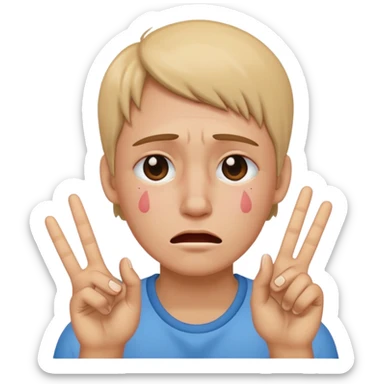 Crying emoji with peace sign sticker
