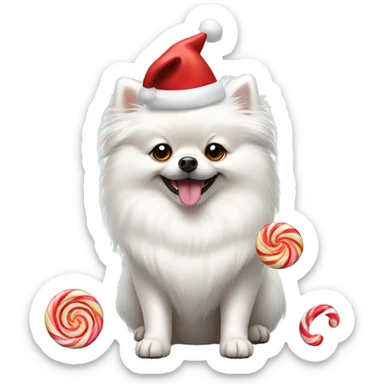 White Pomeranian dog with Christmas candy  sticker