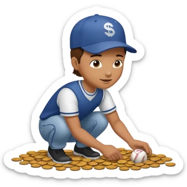 Person picking up pennies from the ground  sticker