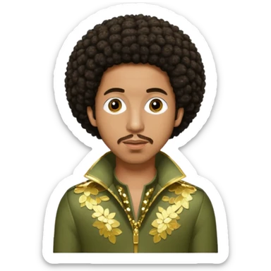 Ludacris with dark brown afro hair, olive sequin outfit sticker