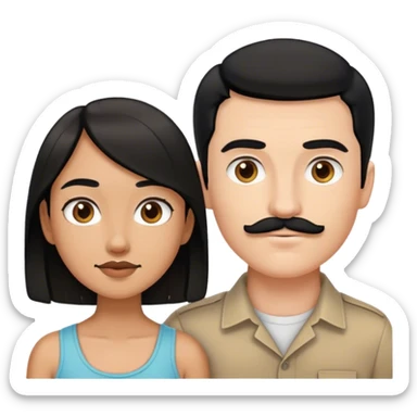 White man black hair and light moustache tall and short tan girl brown woth light brown hair young couple  sticker