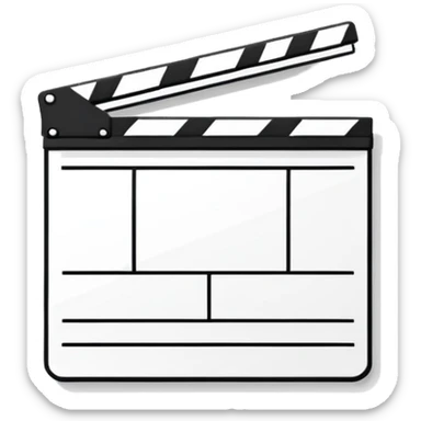 geometric outline clapperboard with thin black lines and only one diagonal line inside, minimalist design sticker