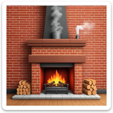 cozy red brick fireplace with a tall chimney and smoke rising from the chimney sticker