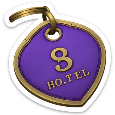 antique brass hotel key with large purple leather room number tag sticker