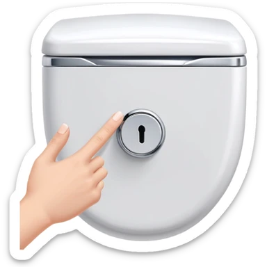hand pressing a modern flush button, toilet in background, cheerful and neat sticker