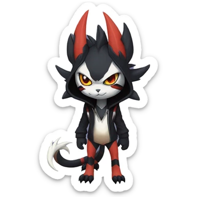 Cool Anthro Black Noivern-Absol-Litten-Pokémon with edgy stripes hoodie spiked collar punk Full Body sticker