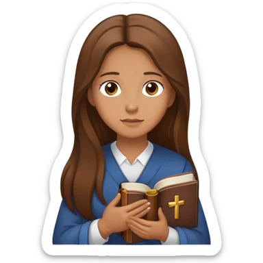 Women with longe brown hair, hazel eyes and a bible in her hands. The women has been praying.  sticker