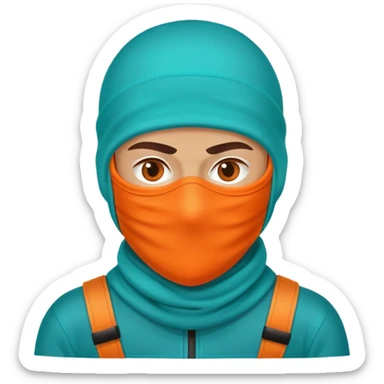 sinister-looking robber with teal and orange ski mask sticker