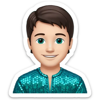 Daniel from The Bible with dark brown hair, teal sequin outfit sticker