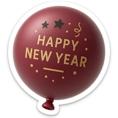 shiny burgundy round party balloon with reflective surface and festive look sticker