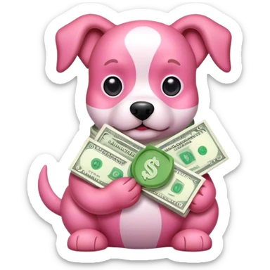 Pink dog with money  sticker