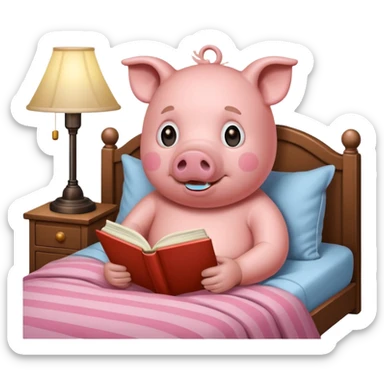 pig reading in bed with retro light lamp next to it sticker