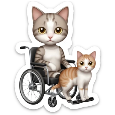 full body small short hair dark brown and white cat with hazel eyes walking in a wheelchair for cats sticker