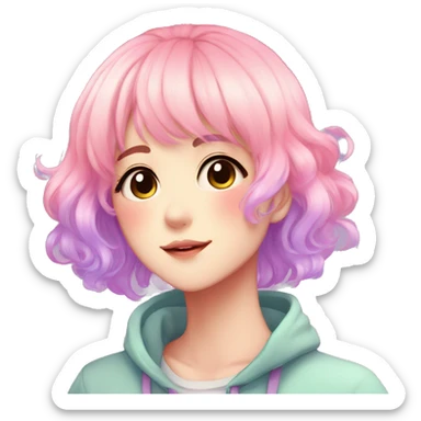 Gorgeous anime style femboy with blushing face aesthetic and pretty colorful shiny gradient pastel hair trending style sticker