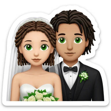 Couple lightskinned man with short, brown dreads and green eyes. light skinned woman with black hair and brown eyes getting married sticker