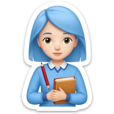 cute girl, glass, smart, Sky-blue colored clothing,
holding a book in one arm and a pen in the other hand. sticker