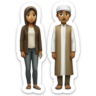an indian boy and muslim girl standing awkwardly next to each other  sticker