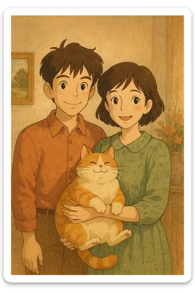 couple with pet posing for photo sticker