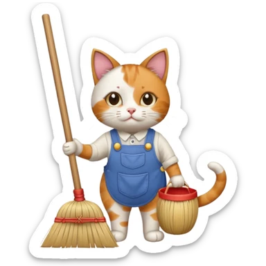 Cat working with broom sticker