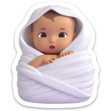 tanned baby swaddled in a white blanket sticker