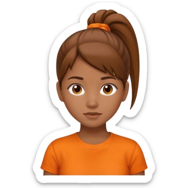 brown haird medium tone skin girl with ponytail and orange shirt sticker