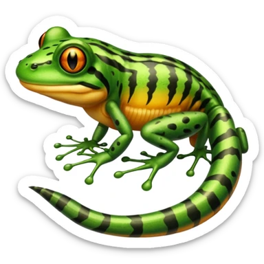 Frog with tiger body and scorpion tail and with mullet hairstyle sticker