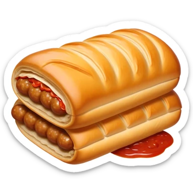 cinematic-realistic-sausage-roll-dish-emoji,-depicted-with-a-crisp,-golden-pastry-wrapped-around-flavorful-sausage,with a squeeze of tomatoe sauce on top sticker