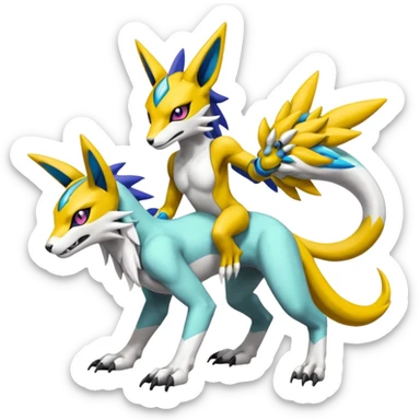 Colorful Meloetta-Electrike-Renamon-Wargreymon-Sergal-Pokémon-Digimon-Fakémon-fusion-hybrid-creature sticker