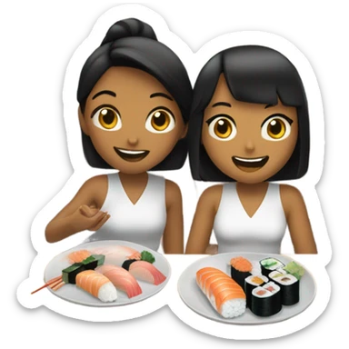 two girls eating sushi  sticker